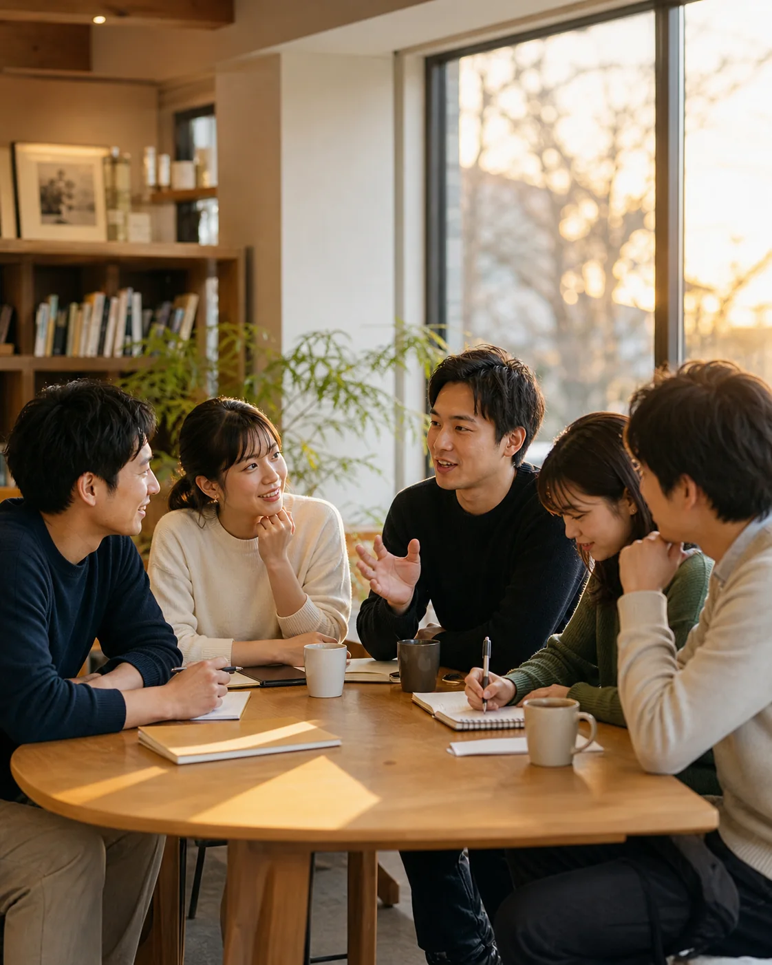 卒業後に集まり経験を共有する若手社会人たち